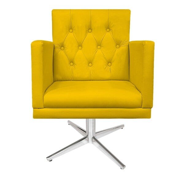 kit 04 Poltronas Fernanda Base Giratória de Metal Corano Amarelo - STS Móveis - 2