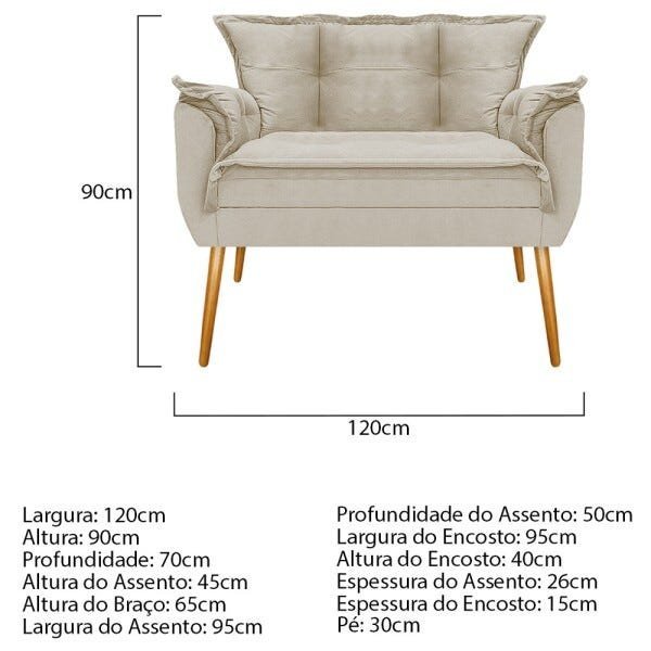 Kit Namoradeira, 02 Poltronas e Puff Opala Base Giratória de Madeira Suede Bege - STS Móveis - 5