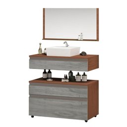 Gabinete Banheiro Superior e Inferior com Rodízios 3 Gavetas 60cm Safira - Cinza Rovere - Cinza - 2