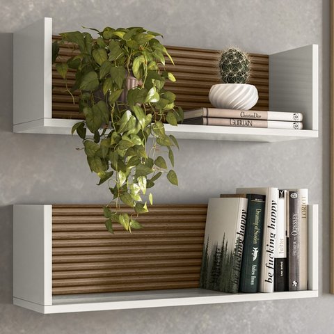 Kit 2 Nichos de Parede 60 Cm 14064 Off White Cristal Ripado Madeira Dmad