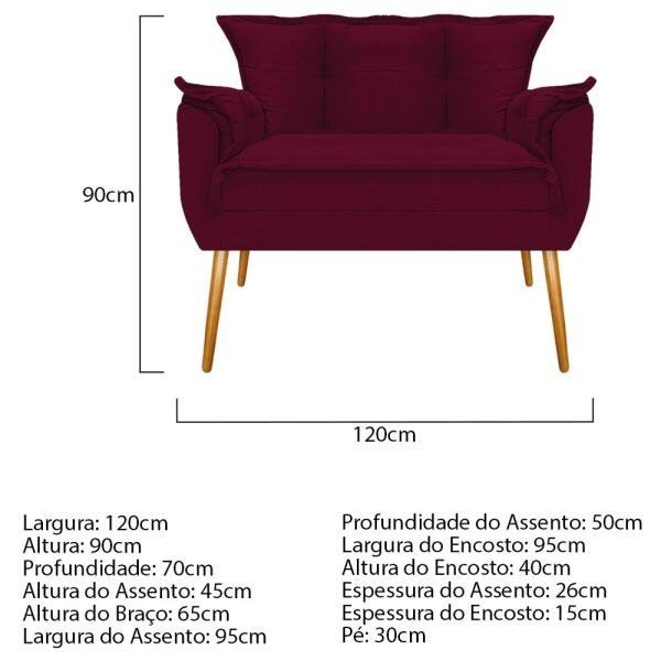 Kit Namoradeira, 02 Poltronas e Puff Opala Base Giratória de Madeira Suede Bordô - STS Móveis - 5