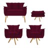 Kit Namoradeira, 02 Poltronas e Puff Opala Base Giratória de Madeira Suede Bordô - STS Móveis - 1
