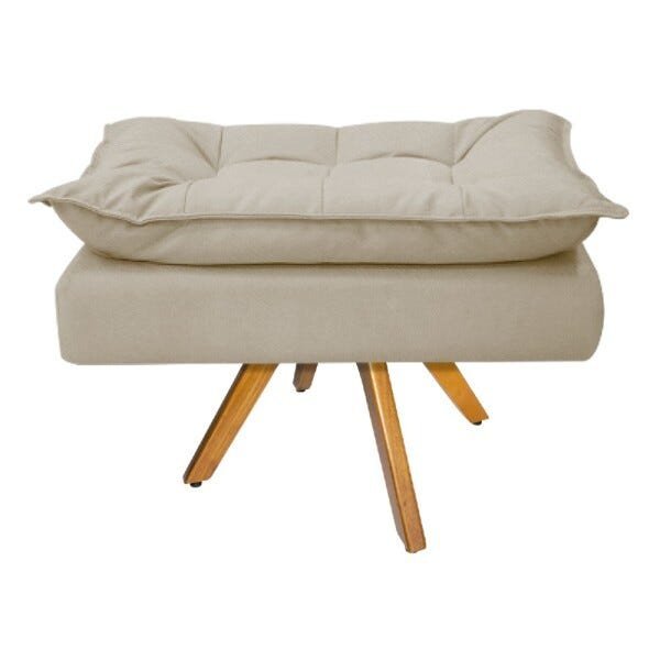 Kit Namoradeira, 02 Poltronas e 02 Puff Opala Base Giratória de Madeira Suede Bege - STS Móveis - 4