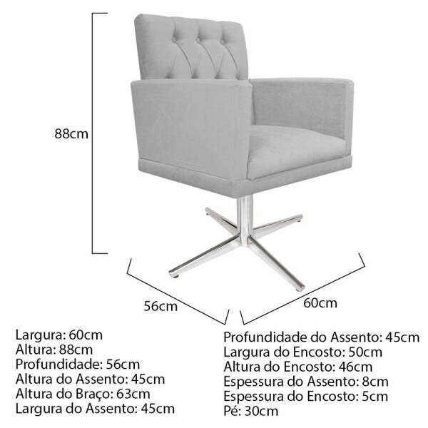 kit 03 Poltronas Fernanda Base Giratória de Metal Suede Cinza - STS Móveis - 5