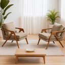 Ver imagem 1 de 2 Poltronas Mona C/ Almofada em Linho e Pés Madeira Maciça:bege
