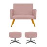 Kit Namoradeira Beatriz e 02 Puffs Sofia Base Giratória de Metal Suede Rosê - STS Móveis - 1