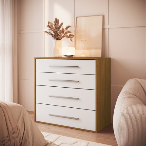 Cômoda com 4 Gavetas 90cm Integrato Freijó/Branco