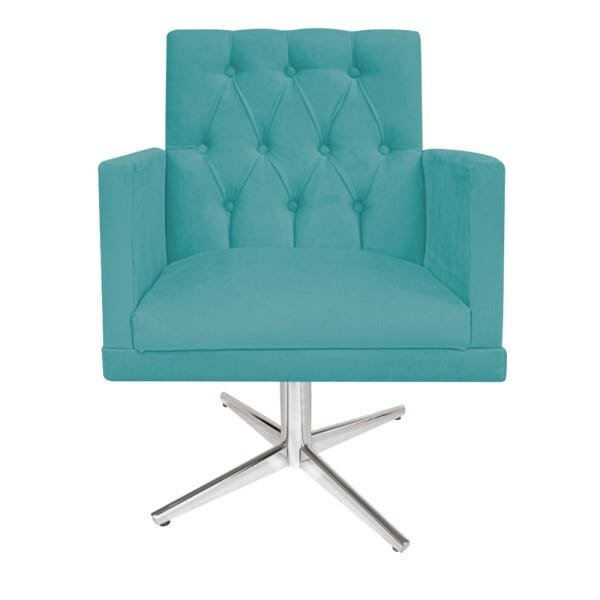 Poltrona Fernanda Base Giratória de Metal Suede Azul Turquesa - STS Móveis - 1