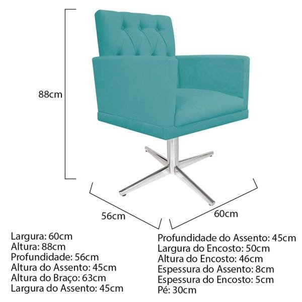 Poltrona Fernanda Base Giratória de Metal Suede Azul Turquesa - STS Móveis - 4