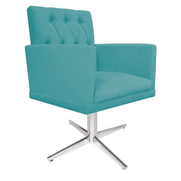 Poltrona Fernanda Base Giratória de Metal Suede Azul Turquesa - STS Móveis - 2
