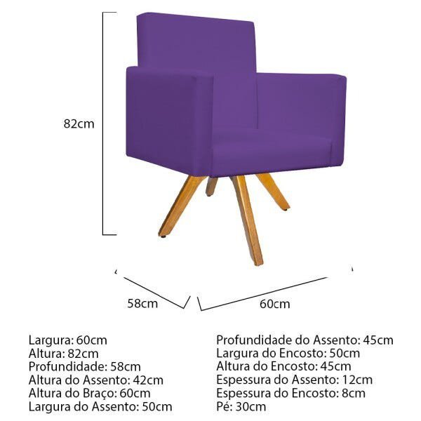 Kit Namoradeira, 02 Poltronas Beatriz e Puff Sofia Base Giratória de Madeira Corano Roxo - STS Mó - 5