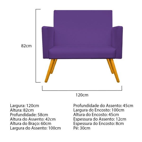 Kit Namoradeira, 02 Poltronas Beatriz e Puff Sofia Base Giratória de Madeira Corano Roxo - STS Mó - 6