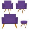 Kit Namoradeira, 02 Poltronas Beatriz e Puff Sofia Base Giratória de Madeira Corano Roxo - STS Mó - 1