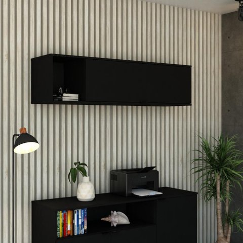 Armário Aéreo c/Nicho e Porta Basculante 35x135x35cm WLNP135 Preto Ônix