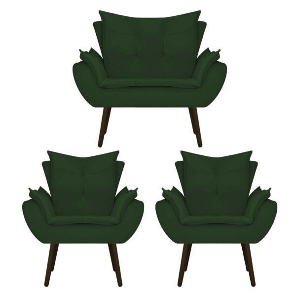 Kit Namoradeira e 02 Poltronas Apolo Palito Tabaco Suede Verde - STS Móveis - 1