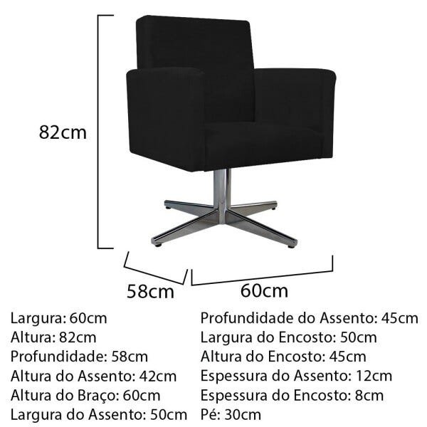 Kit Namoradeira e 02 Poltronas Beatriz Base Giratória de Metal Suede Preto - STS Móveis - 4