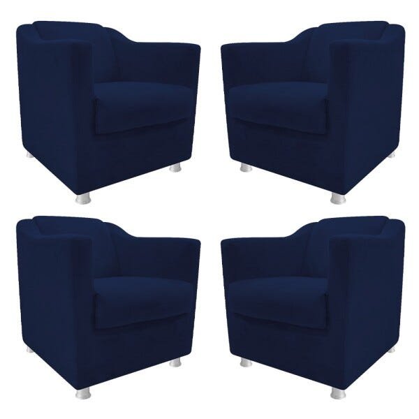 kit 04 Poltronas Decorativas Tilla Suede Azul Marinho - STS Móveis - 1