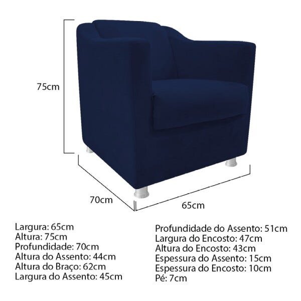 kit 04 Poltronas Decorativas Tilla Suede Azul Marinho - STS Móveis - 5