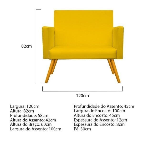 Kit Namoradeira Beatriz e Puff Sofia Base Giratória de Madeira Corano Amarelo - STS Móveis - 4