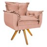 Kit 4 Poltronas Opala Base Giratória de Madeira Suede Rosê - Sts Móveis - 2