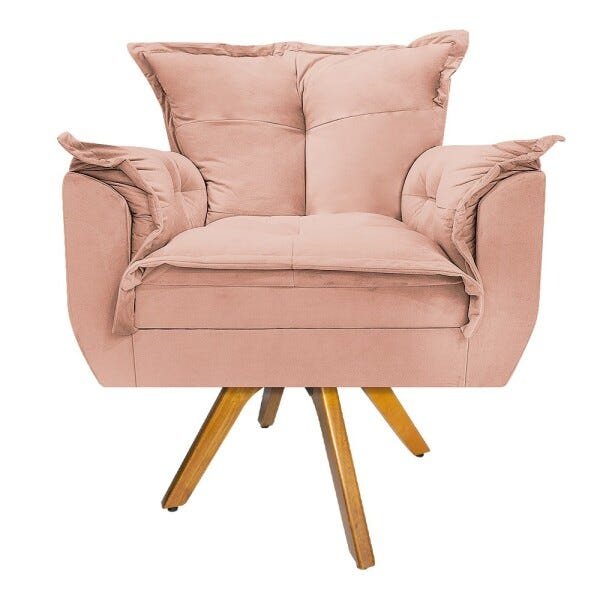 Kit 4 Poltronas Opala Base Giratória de Madeira Suede Rosê - Sts Móveis - 3