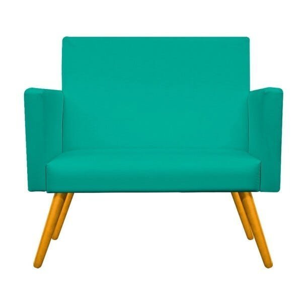 Kit Namoradeira Beatriz e Puff Sofia Base Giratória de Madeira Corano Azul Turquesa - STS Móveis - 2