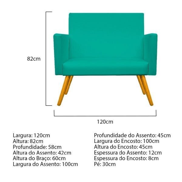 Kit Namoradeira Beatriz e Puff Sofia Base Giratória de Madeira Corano Azul Turquesa - STS Móveis - 4