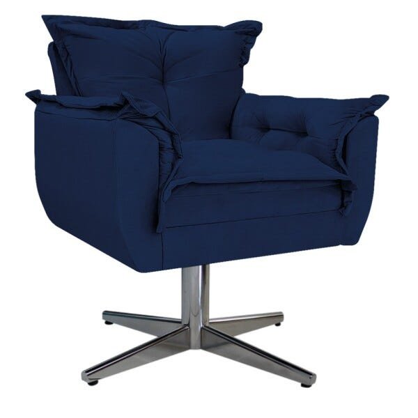 Kit 4 Poltronas Opala Base Giratória de Metal Suede Azul Marinho - Sts Móveis - 2