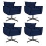 Kit 4 Poltronas Opala Base Giratória de Metal Suede Azul Marinho - Sts Móveis - 1