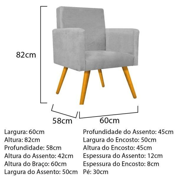 Kit Namoradeira, 02 Poltronas Beatriz e Puff Sofia Palito Mel Suede Cinza - STS Móveis - 5