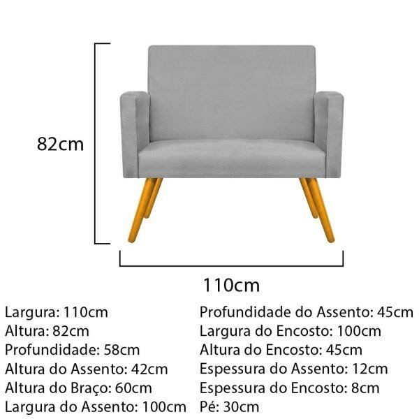Kit Namoradeira, 02 Poltronas Beatriz e Puff Sofia Palito Mel Suede Cinza - STS Móveis - 6