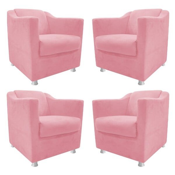 kit 04 Poltronas Decorativas Tilla Suede Rosa Bebê - STS Móveis - 1