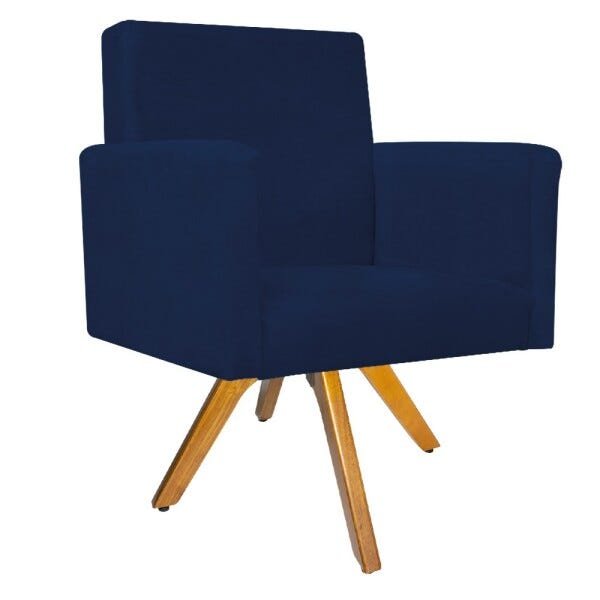 Kit 04 Poltronas Beatriz Base Giratória de Madeira Suede Azul Marinho - STS Móveis - 2