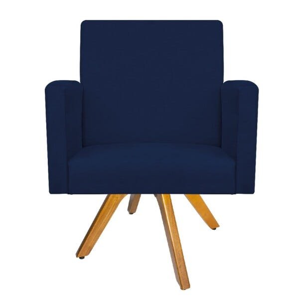 Kit 04 Poltronas Beatriz Base Giratória de Madeira Suede Azul Marinho - STS Móveis - 3