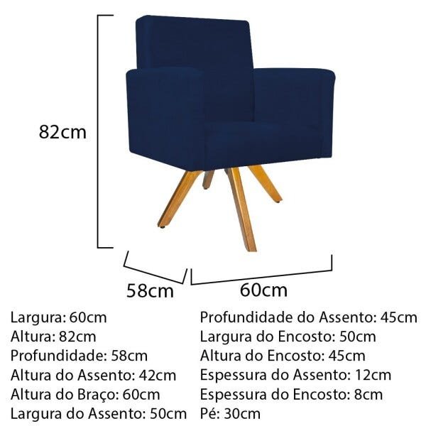 Kit 04 Poltronas Beatriz Base Giratória de Madeira Suede Azul Marinho - STS Móveis - 5