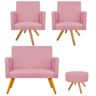 Kit Namoradeira, 02 Poltronas Beatriz e Puff Sofia Base Giratória de Madeira Suede Rosa Bebê - - 1