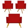 Kit Namoradeira e 02 Poltronas Beatriz Base Giratória de Madeira Corano Vermelho - STS Móveis - 1