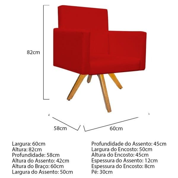 Kit Namoradeira e 02 Poltronas Beatriz Base Giratória de Madeira Corano Vermelho - STS Móveis - 4