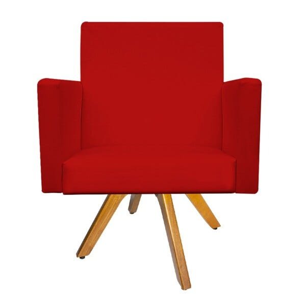 Kit Namoradeira e 02 Poltronas Beatriz Base Giratória de Madeira Corano Vermelho - STS Móveis - 6