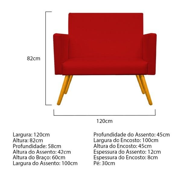 Kit Namoradeira e 02 Poltronas Beatriz Base Giratória de Madeira Corano Vermelho - STS Móveis - 5