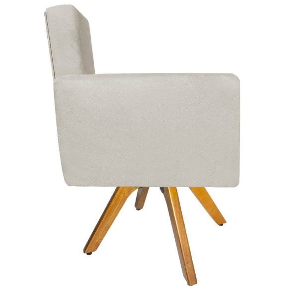 Kit 04 Poltronas Beatriz Base Giratória de Madeira Suede Bege - STS Móveis - 4