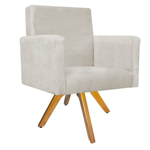 Kit 04 Poltronas Beatriz Base Giratória de Madeira Suede Bege - STS Móveis - 2