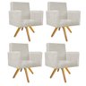 Kit 04 Poltronas Beatriz Base Giratória de Madeira Suede Bege - STS Móveis - 1