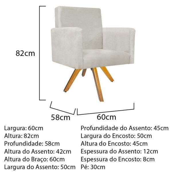 Kit 04 Poltronas Beatriz Base Giratória de Madeira Suede Bege - STS Móveis - 5