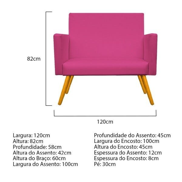 Kit Namoradeira, Poltrona Beatriz e Puff Sofia Palito Mel Corano Pink - STS Móveis - 6