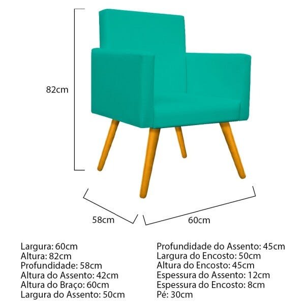 Kit Namoradeira e Poltrona Beatriz Palito Mel Corano Azul Turquesa - STS Móveis - 5