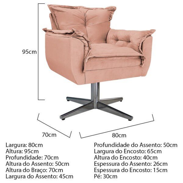 Kit Namoradeira e 02 Poltronas Opala Base Giratória de Metal Suede Rosê - STS Móveis - 5