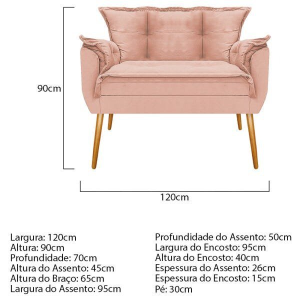 Kit Namoradeira e 02 Poltronas Opala Base Giratória de Metal Suede Rosê - STS Móveis - 4