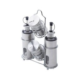 Conjunto 5 Peças Galheteiro de Aço Inox e Vidro Pointer 17,5cmx9cmx24cm Rojemac - 3 Conjunto 5 Peças Galheteiro de Aço Inox e Vidro Pointer 17,5cmx9cmx24cm Rojemac - 3