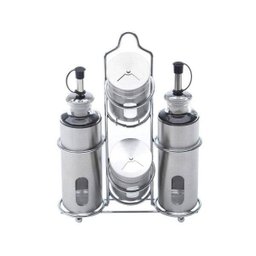 Conjunto 5 Peças Galheteiro de Aço Inox e Vidro Pointer 17,5cmx9cmx24cm Rojemac - 1 Conjunto 5 Peças Galheteiro de Aço Inox e Vidro Pointer 17,5cmx9cmx24cm Rojemac - 1